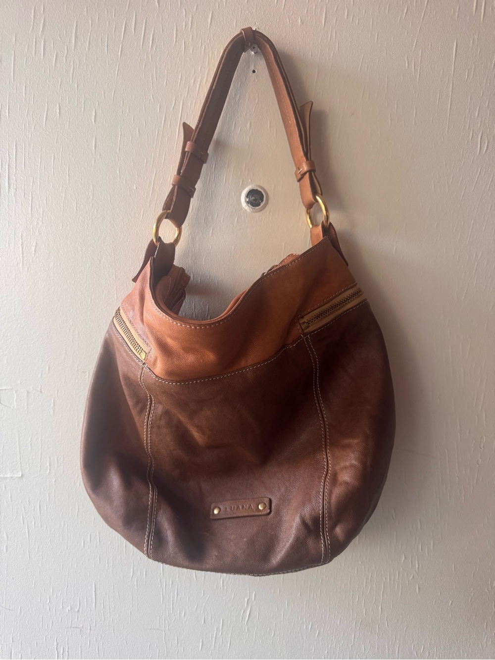 Luana Genuine Leather Hobo Shoulder Bag in Brown/Cognac -